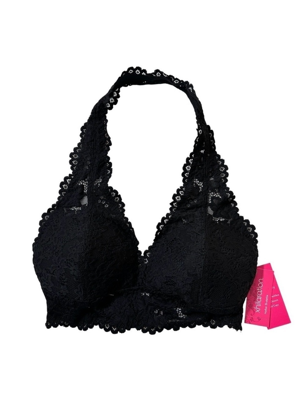 Xhilaration Black Lace Halter Bralette Padded Wireless Bra Open Back Size S NWT